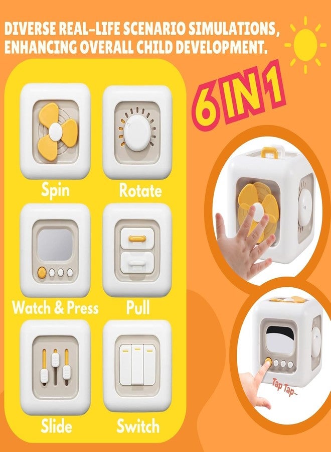 FEXONXA مكعب فيكسونكسا مونتيسوري التفاعلي للأطفال الصغار من عمر 1-3 سنوات - مكعب أنشطة وتعليم 6 في 1، لوحة تفاعلية سهلة الحمل مع ألعاب حسية، ومراوح دوارة، وأزرار، وتروس، وأدراج قابلة للسحب - Image 3